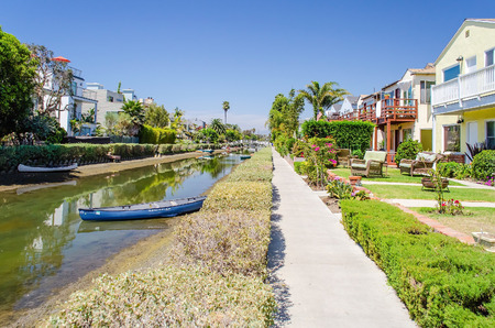 Residential area with canals in Venice Beach, Los Angeles, Californiaのeditorial素材