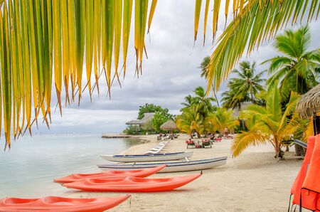 Tropical Paradise Beach at Moorea, French Polynesiaの写真素材