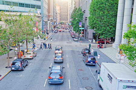 SAN FRANCISCO, USA - AUGUST 11: Aerial view of Front street from Embarcadero Center in Downtown San Francisco, August 11, 2012.のeditorial素材
