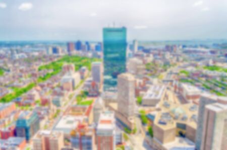 Defocused background with aerial view of Central Boston, USA. Intentionally blurred post production for bokeh effectの写真素材