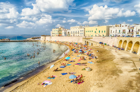 Scenic view of Gallipoli waterfront, Salento, Apulia, Italyの写真素材
