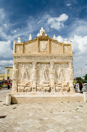 Greek Fountain, iconic landmark in Gallipoli, Salento, Apulia, Italyの写真素材