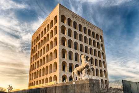 ROME - MARCH 12: The Palazzo della Civilta 'Italian, aka Square Colosseum, in Rome, March 12, 2016. The monument lies in the EUR financial district in Romeのeditorial素材