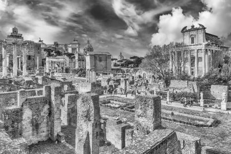 Scenic view over the ruins of the Roman Forum in Rome, Italyのeditorial素材