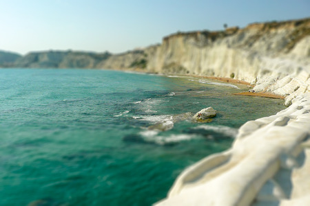 The Rocky White Cliffs named Stair of the Turks, Sicily, Italy. Tilt-shift effect appliedの写真素材