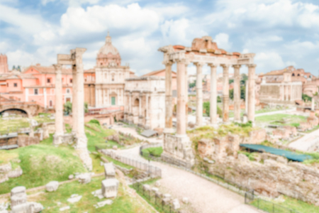 Defocused background with scenic view over the ruins of the Roman Forum in Rome, Italy....