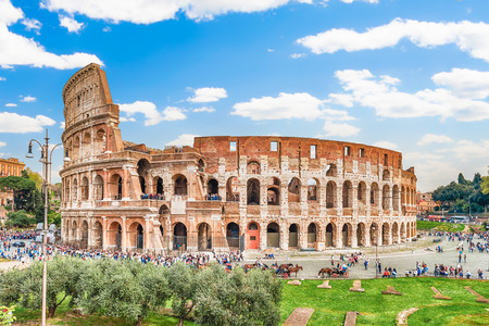 Aerial view over the Flavian Amphitheatre, aka Colosseum in Rome, Italyのeditorial素材