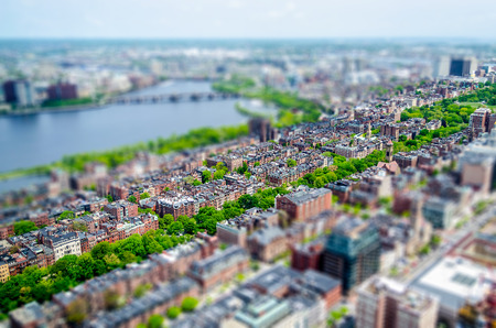 Aerial View of the Back Bay district and Charles River, Boston, USA. Tilt-shift effect appliedの写真素材