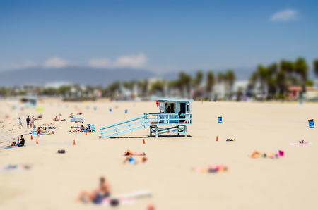 People enjoying a sunny day in Venice Beach, California, USA. Tilt-shift effect appliedのeditorial素材
