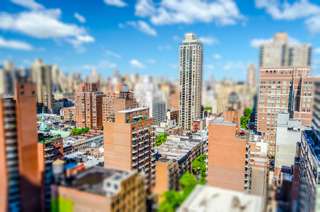 New York City, Aerial View of the Upper East Side, corner between 2nd Ave and 86th st. Tilt-shift...