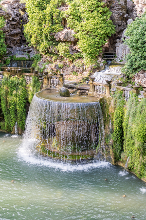 The Oval Fountain, iconic landmark in Villa d'Este, Tivoli, Italyの写真素材