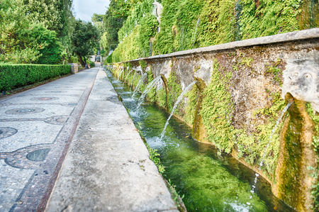 The hundred fountains, iconic spot in Villa d'Este, Tivoli, Italyの写真素材