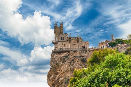 Swallow's nest, scenic castle and iconic landmark over the Black Sea in Yalta, Crimeaのeditorial素材