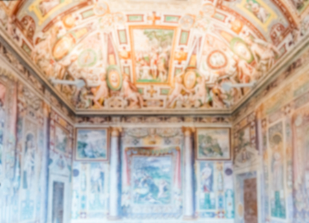 Defocused background with Interiors of Villa D'Este in Tivoli, Italy. Intentionally blurred post production for bokeh effectの写真素材
