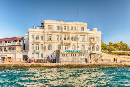 SEVASTOPOL, CRIMEA - AUGUST 24, 2016: Aquarium building on the waterfront of Sevastopol, Crimea. Opened in 1897, It is one of the oldest functioning aquariums in the worldのeditorial素材
