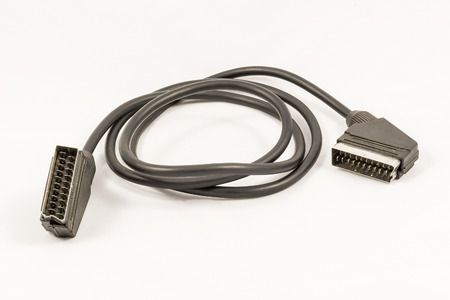 Scart AV connector cable isolated on white backgroundの写真素材