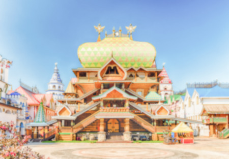 Defocused background with the iconic Izmailovskiy Kremlin in Moscow, Russia. Intentionally blurred post production for bokeh effectの写真素材