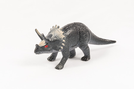 Triceratops dinosaur toy model, isolated on white backgroundの写真素材