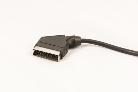 Scart AV connector cable isolated on white backgroundの写真素材