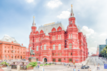 Defocused background of the State Historical Museum in Moscow, Russia. Intentionally blurred post production for bokeh effectの写真素材