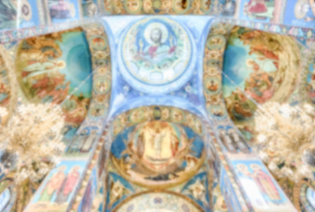 Defocused background with Church of the Savior on Spilled Blood, St. Petersburg, Russia. Intentionally blurred post production for bokeh effectのeditorial素材