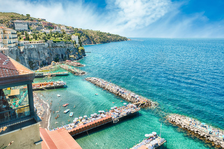 Scenic aerial view of Sorrento, Neapolitan Riviera, Italy, during summertimeの写真素材