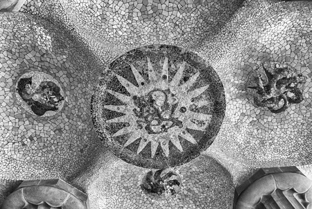 Mosaic on the ceiling of the Hypostyle Hall, aka Hall of the Hundred Columns in Park Guell, Barcelona, Catalonia, Spainのeditorial素材