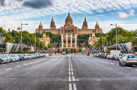 Facade of the National Art Museum of Catalonia, commonly abbreviated as MNAC, scenic landmark in Barcelona, Catalonia, Spainのeditorial素材
