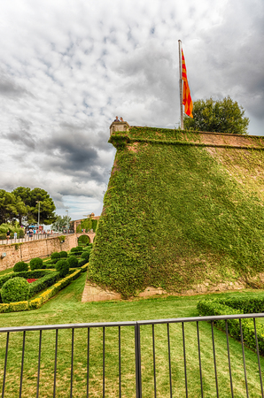 Bastion of the Castle of Montjuic, an old military fortress in Barcelona, Catalonia, Spainの写真素材