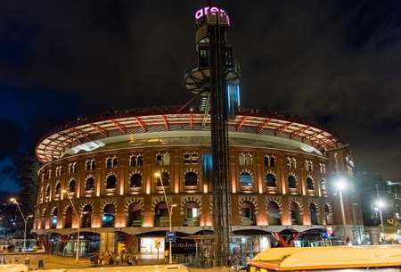 BARCELONA - AUGUST 11: Former Placa de toros de las Arenas, in Placa d'Espanya, Barcelona, Catalonia, Spain, on August 11, 2017. This bullring ceased in 1977 and reopened in 2011 as a shopping mallのeditorial素材