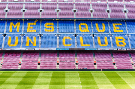 BARCELONA - AUGUST 11: Barcelona's motto, "Mes que un club", meaning 'More than a club', Camp Nou stadium in Barcelona, Catalonia, Spain, on August 11, 2017. Camp Nou is the largest stadium in Europeのeditorial素材