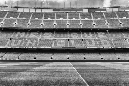 BARCELONA - AUGUST 11: Barcelona's motto, "Mes que un club", meaning 'More than a club', Camp Nou stadium in Barcelona, Catalonia, Spain, on August 11, 2017. Camp Nou is the largest stadium in Europeのeditorial素材