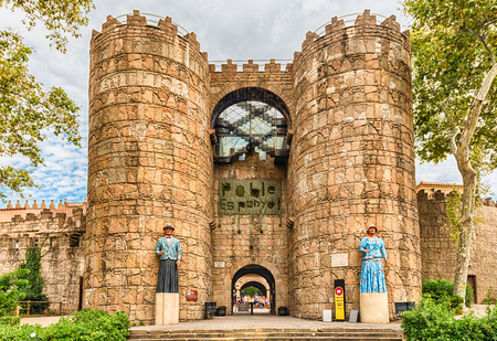 BARCELONA - AUGUST 11: Main entrance of Poble Espanyol, an open-air architectural museum on the...