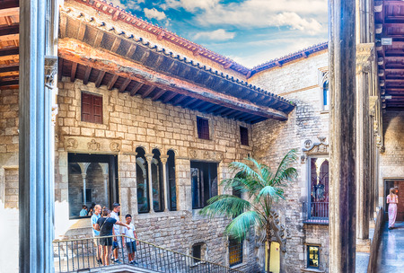 BARCELONA - AUGUST 12: Inner courtyard of Museu Picasso in Barcelona, Catalonia, Spain, on August 12, 2017. Located in La Ribera district, it hosts the widest collections of artworks by Pablo Picassoのeditorial素材