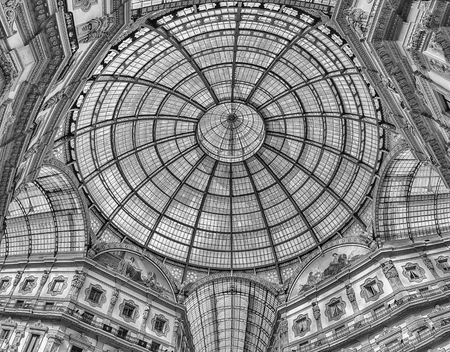 Glass dome of the Galleria Vittorio Emanuele II, iconic shopping center and landmark in Milan, Italyの写真素材