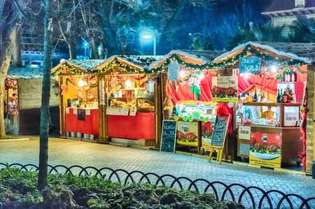 ROME - JANUARY 1: A small Christmas Market at night inside the Luneur amusement park in Rome, January 1, 2017のeditorial素材