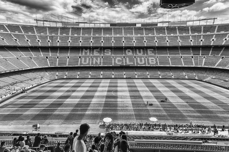 BARCELONA - AUGUST 11: Interior view of Camp Nou stadium, home of Barcelona Football Club, Catalonia, Spain, on August 11, 2017. With a seating capacity of 99,354 it is the largest stadium in Europeのeditorial素材