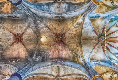 BARCELONA - AUGUST 10: Ceiling of the gothic church of Santa Maria del Mar in the Ribera district of Barcelona, Catalonia, Spain, on August 10, 2017のeditorial素材