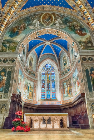 GUBBIO, ITALY - JANUARY 13: Interior view of the medieval Cathedral of Gubbio, Umbria, central Italy, January 13, 2018. It is also known as Basilica of Saints Marian and James martyrsのeditorial素材