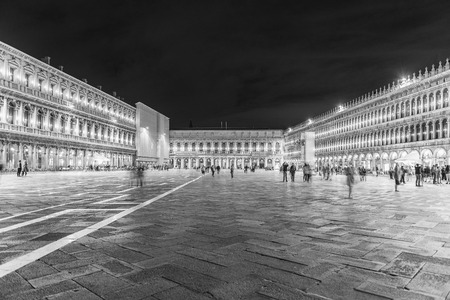 VENICE, ITALY - APRIL 29: Scenic view at night of the iconic Piazza San Marco (St. Mark's Square), social, religious and political centre of Venice, Italy, April 29, 2018のeditorial素材