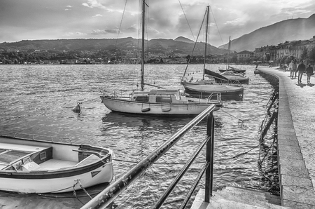 SALO, ITALY - JUNE 1: Scenic view of the waterfront in the town of Salo, Lake Garda, Italy, June 1, 2014のeditorial素材