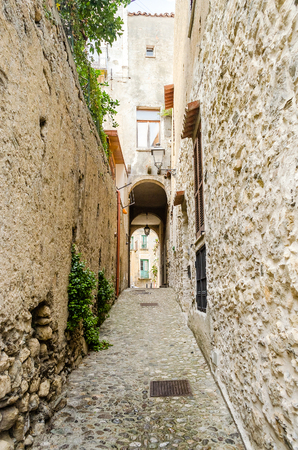 Ancient street in old town of Fiumefreddo Bruzio, a southern Italy villageのeditorial素材