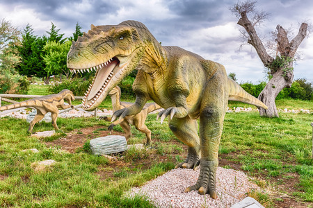 SAN MARCO IN LAMIS, ITALY - JUNE 9: Carcharodontosaurus dinosaur, featured in the Dino Park in San Marco in Lamis, small town in southern Italy, June 9, 2018のeditorial素材