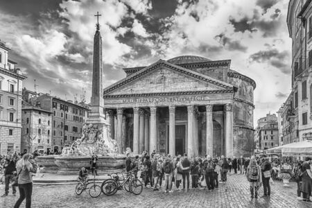ROME - NOVEMBER 18: Facade of the Pantheon, iconic landmark which was formerly a Roman temple, now a church and one of the most visited sightseeing in Rome, Italy, November 18, 2018のeditorial素材