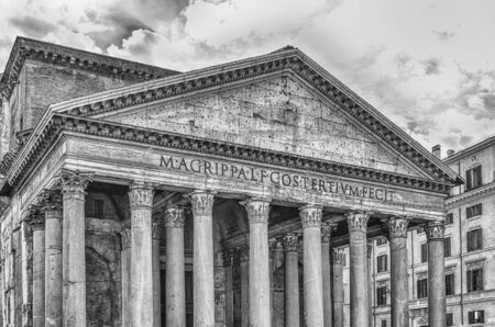 Facade of the Pantheon, iconic landmark which was formerly a Roman temple, now a church and one of the most visited sightseeing in Rome, Italyの写真素材