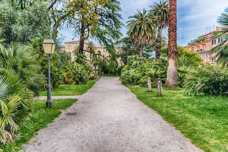 Scenic trail surrounded by nature inside a public park in the city centre of Rome, Italyの写真素材