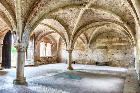 CHIUSDINO, ITALY - JUNE 22: Interior view of the iconic roofless Abbey of San Galgano, a Cistercian Monastery in the town of Chiusdino, province of Siena, Italy, on June 22, 2019のeditorial素材