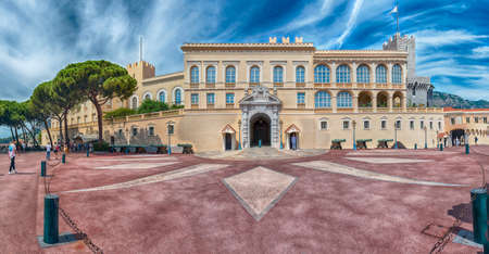 MONACO - AUGUST 13: Facade of Prince's Palace of Monaco, located in Monaco City, aka Le Rocher or The Rock, as seen on August 13, 2019. It's the official residence of the Sovereign Prince of Monacoのeditorial素材