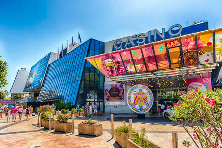 CANNES, FRANCE - AUGUST 15: Main entrance of the Casino BarriÃ¨re Le Croisette, Cannes, Cote d'Azur, France, as seen on August 15, 2019. It is part of the same building of Palais des Festivals et des Congresのeditorial素材
