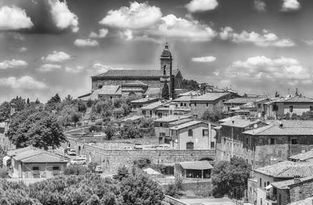 Scenic aerial view over the town of Montalcino, province of Siena, Tuscany, Italyの写真素材